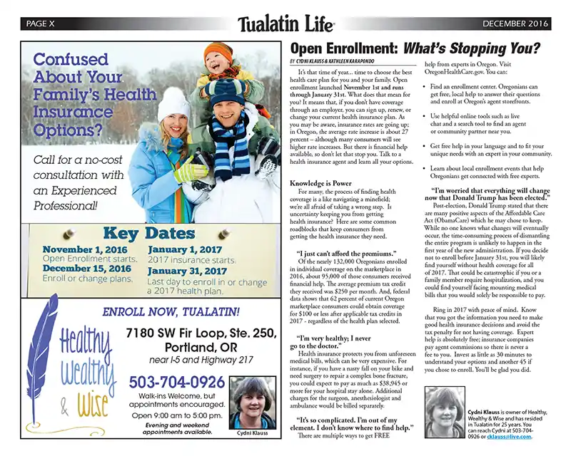 Select Wisely Tualatin Life Article